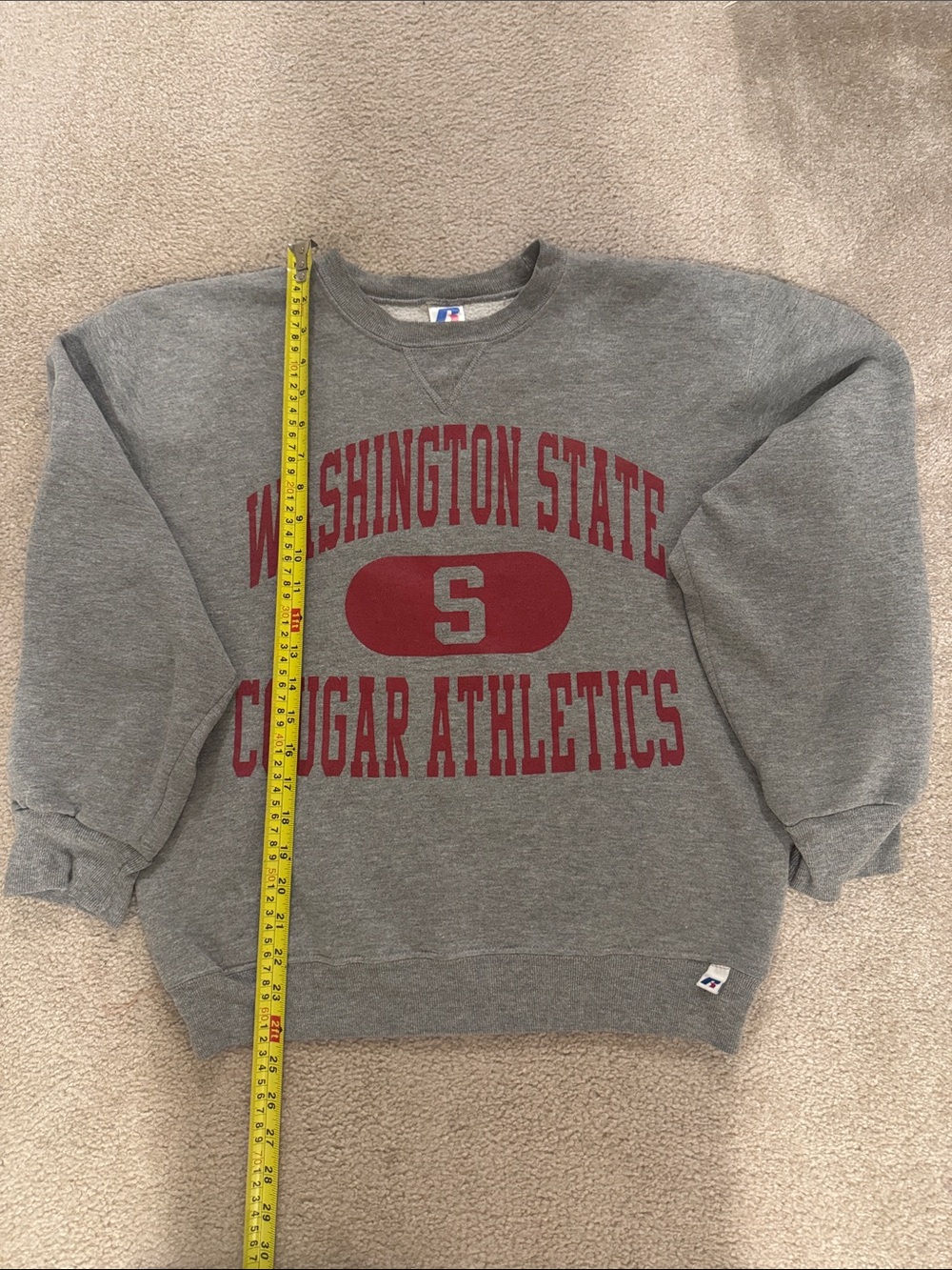 Vintage Russell Athletic Washington State Grey Crewneck with Maroon Print